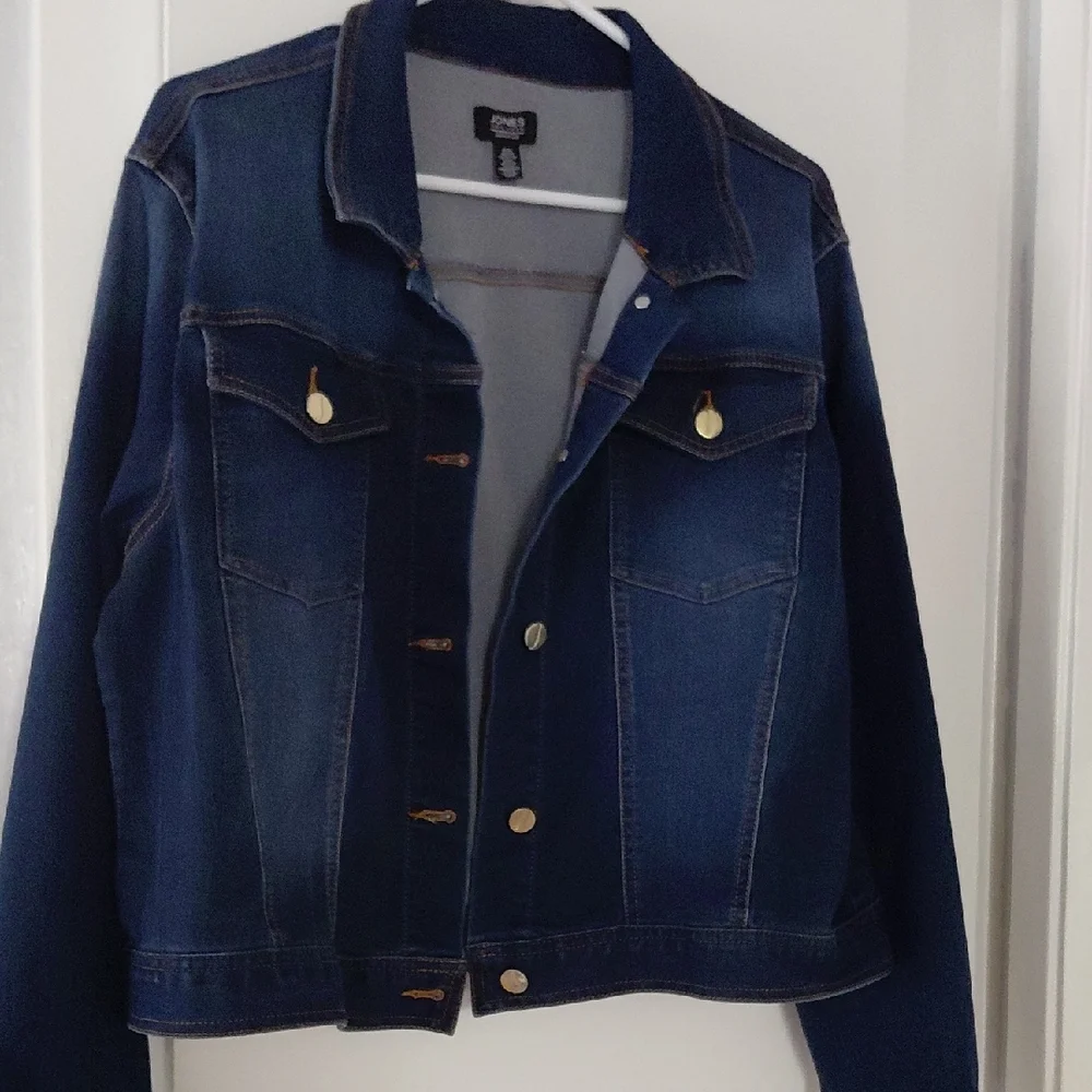 Jones New York Indigo Jean Jacket with Gold Buttons